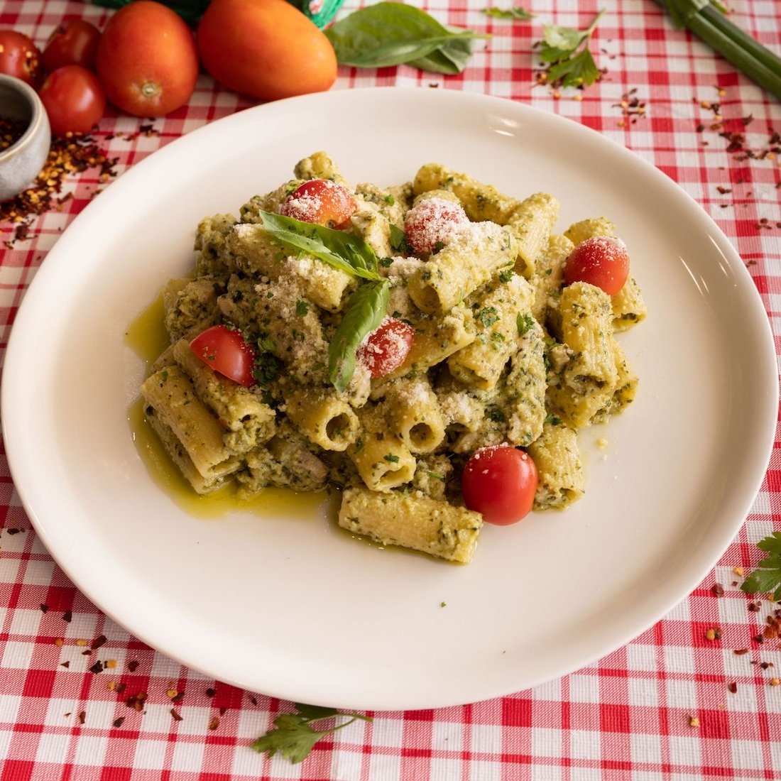 Rigatoni al pesto — best pasta in Brisbane
